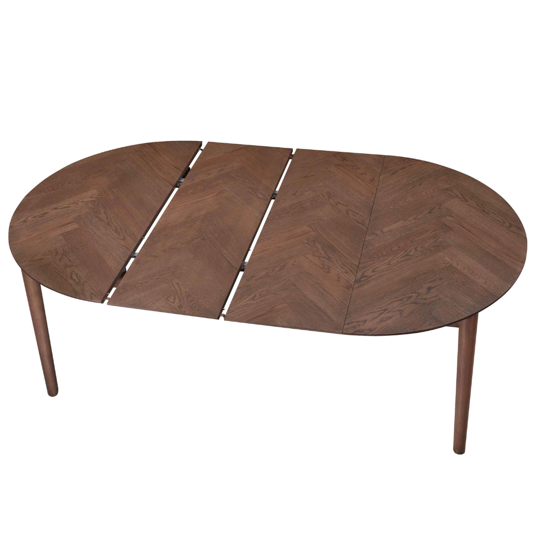 Maggie - Table ronde en chêne fumé avec rallonge 120/160/200 cm - Comprend 2 rallonges