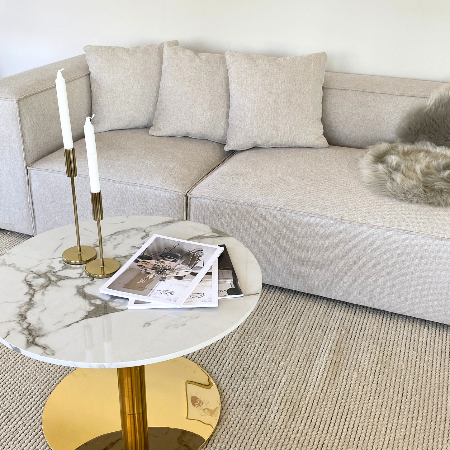 Hailey - Canapé modulaire beige avec 2 modules L: 294 x P: 100 x H: 65 cm