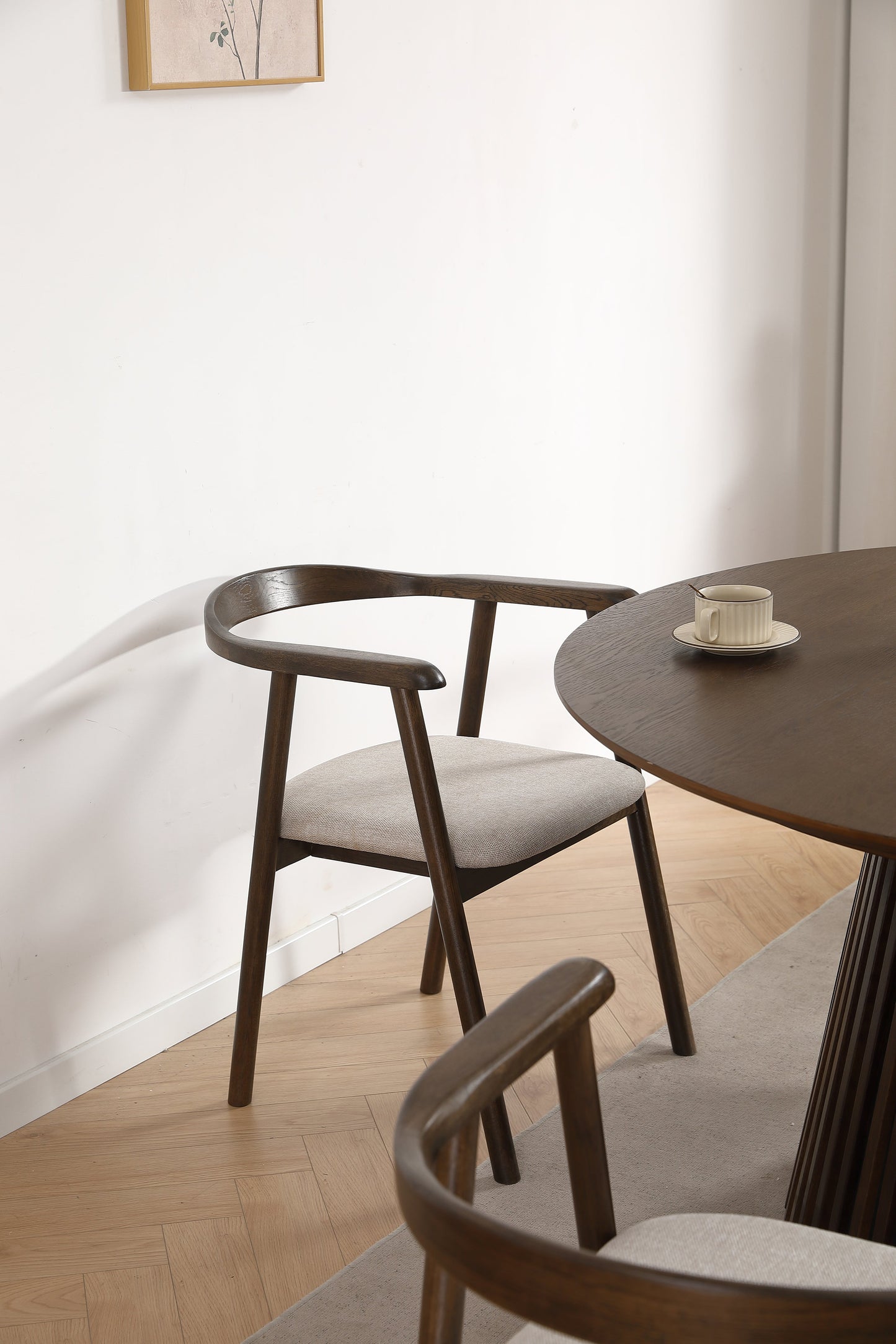 Jocelyn - Chaise de salle à manger en chêne fumé avec assise en tissu beige