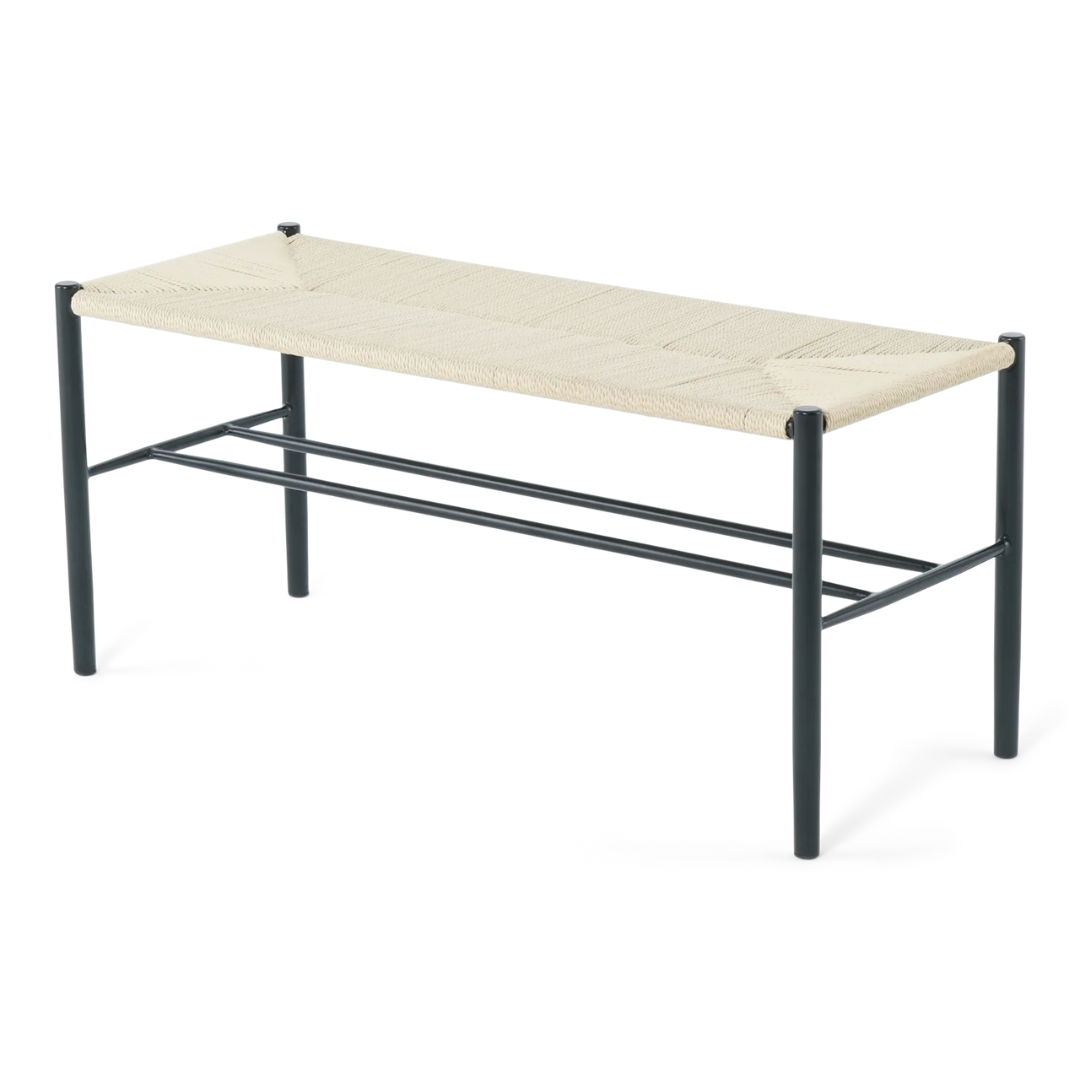 Bella - Banc noir avec assise tressée