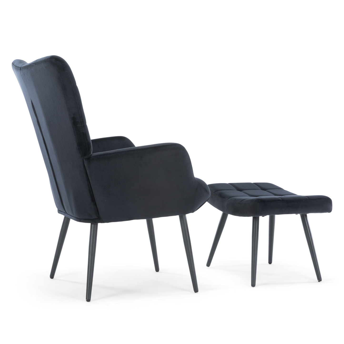 Alfred - Fauteuil avec repose-pieds - Velours noir