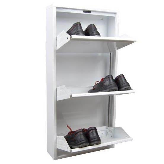 Louis - Armoire à chaussures en métal blanc avec 3 portes