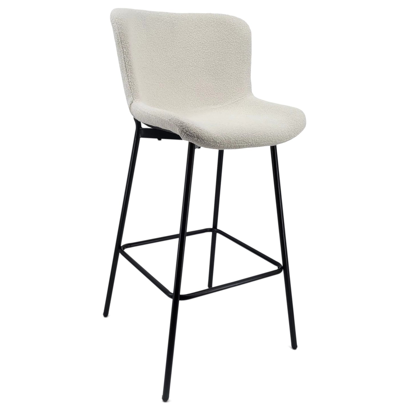 Adena - Tabouret de bar avec dossier en bouclé blanc 65 cm