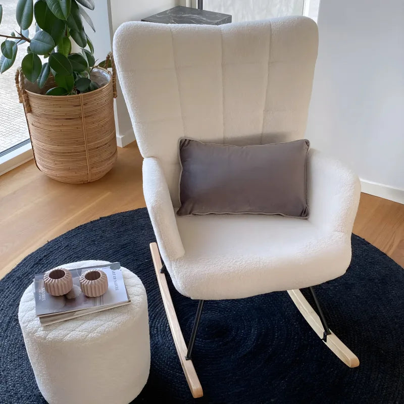 Alfred - Fauteuil à bascule avec accoudoirs - Peluche blanche