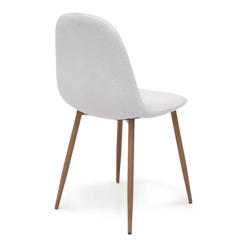 Mela - Chaise de salle à manger en bouclé blanc avec aspect chêne
