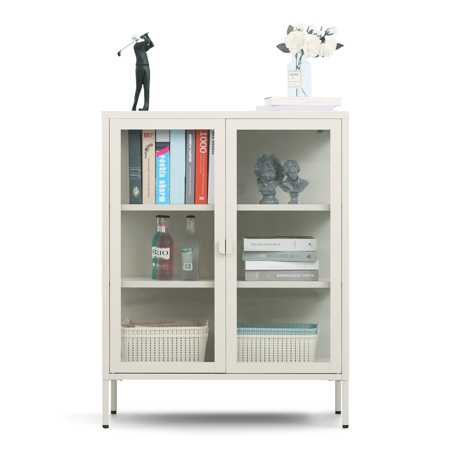 Herman - Meuble bar/vitrine en verre - Métal beige 80 x 40 x 105 cm