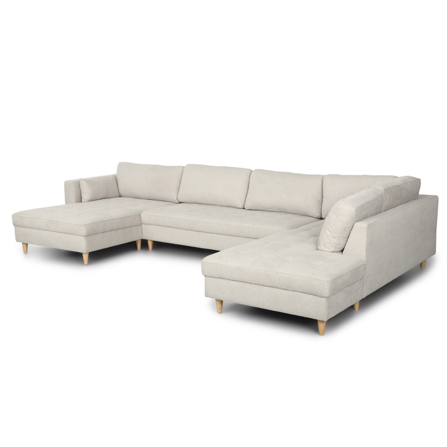 Brandy - Canapé en U gauche beige avec méridienne L:366 x P:211 x H:80 cm