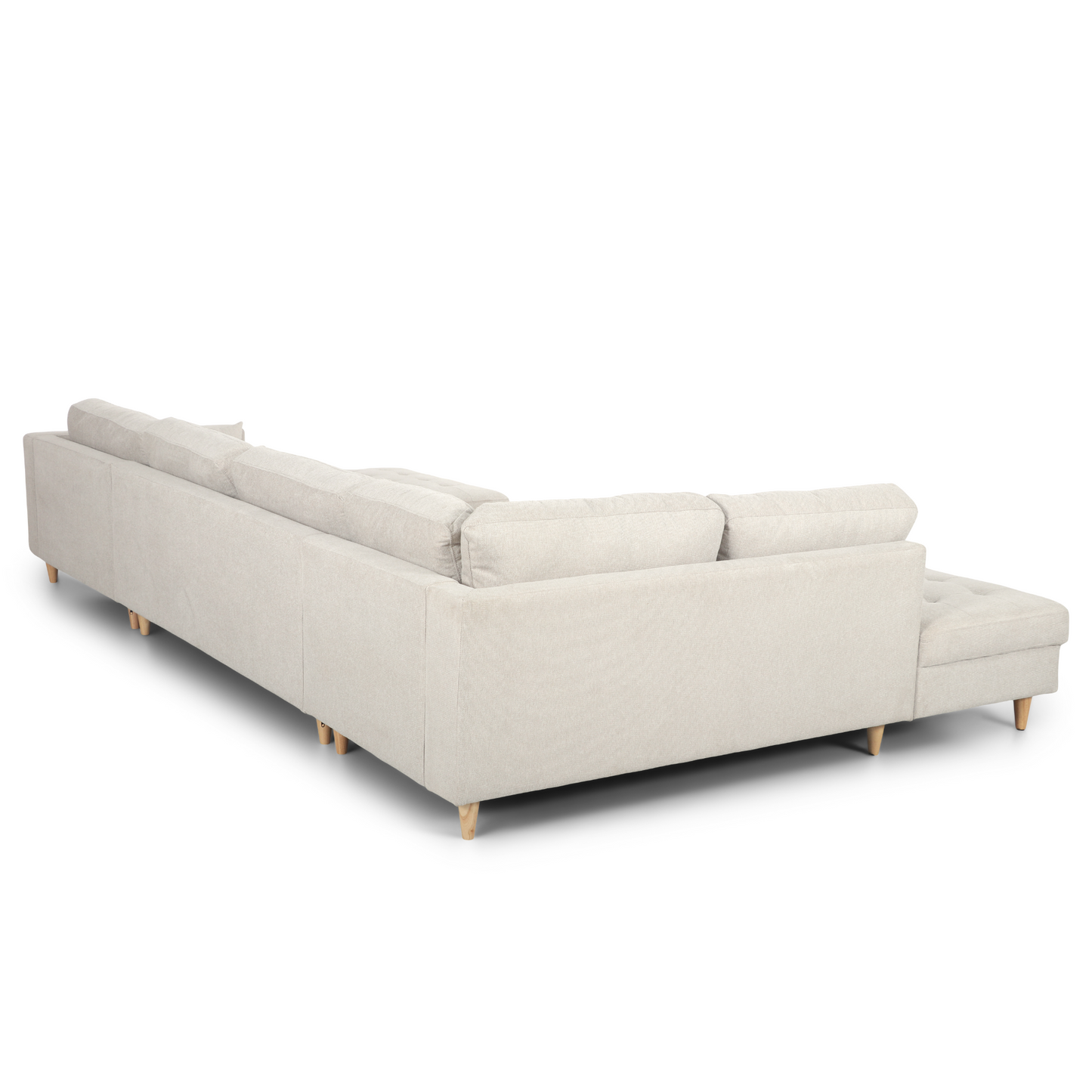 Brandy - Canapé d'angle droit beige avec méridienne L:366 x P:211 x H:80 cm