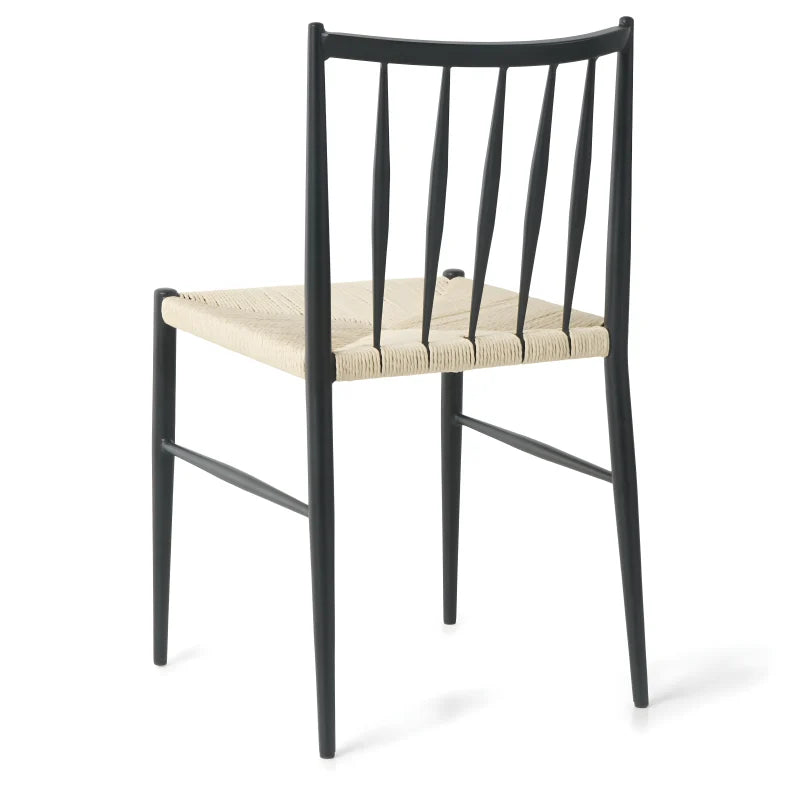 Elena - Chaise de salle à manger noire avec assise en rotin tressé
