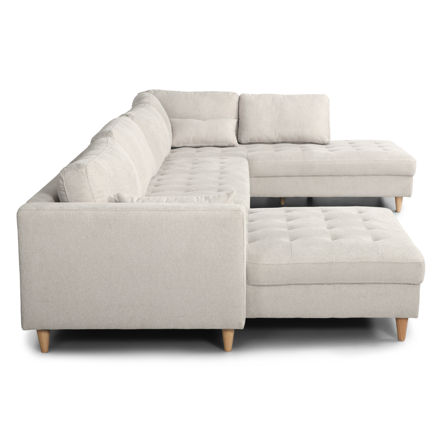 Brandy - Canapé en U gauche beige avec méridienne L:366 x P:211 x H:80 cm