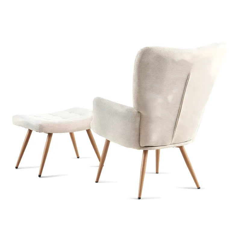 Allison Fauteuil avec Repose-pieds - tissu beige avec effet chêne