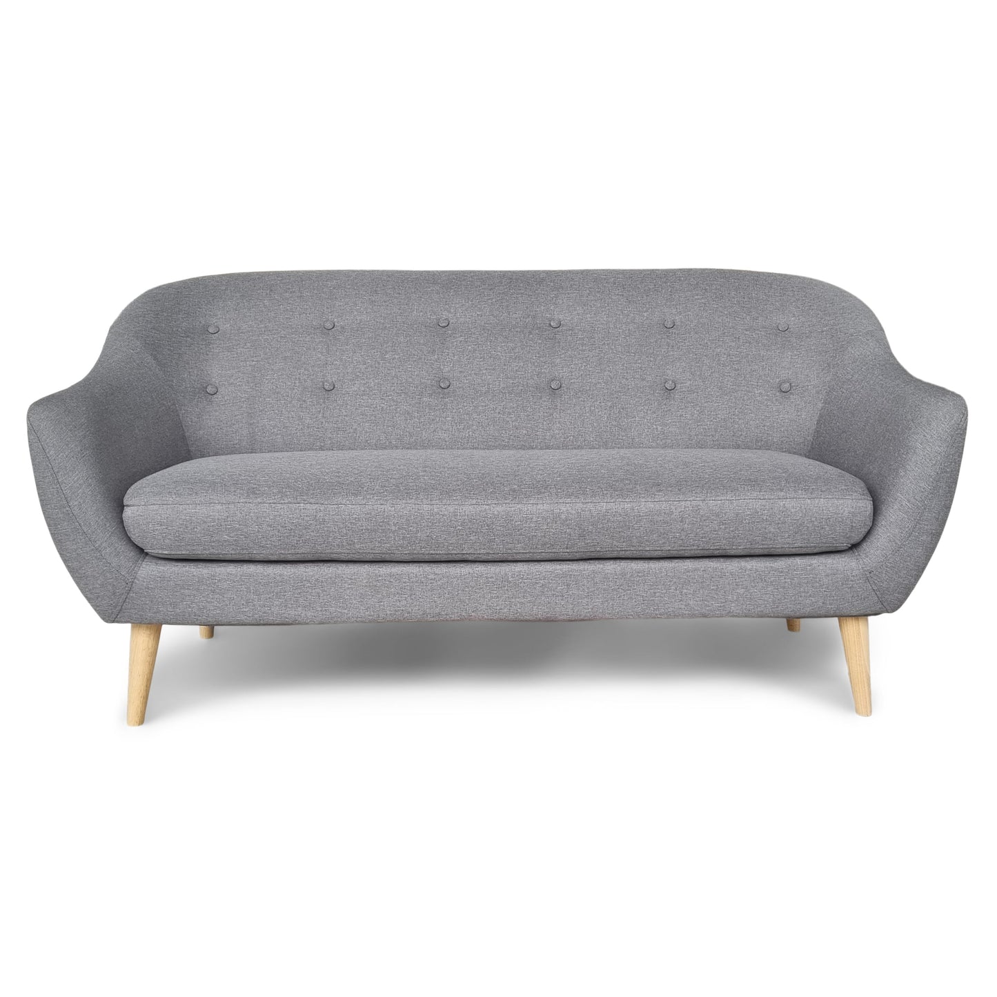 Layla - Canapé 3 places en tissu gris avec pieds en bois L:169 x P:83 x H:82 cm
