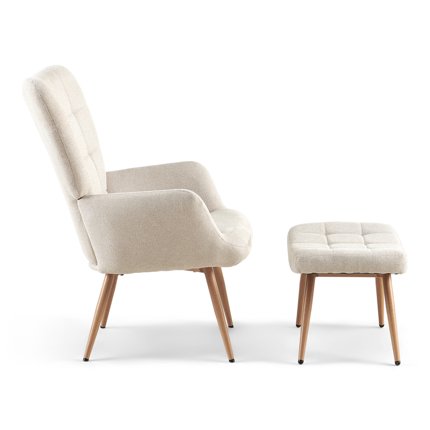 Allison Fauteuil avec Repose-pieds - tissu beige avec effet chêne