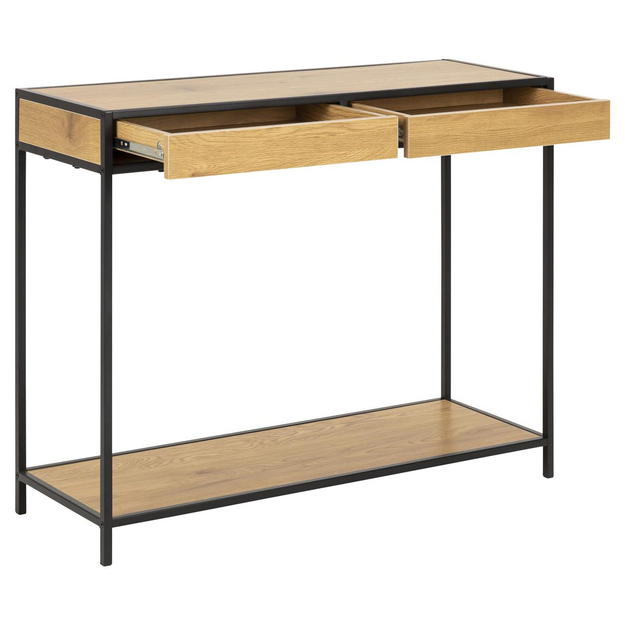 Seaford - Table console avec tiroirs en placage de chêne