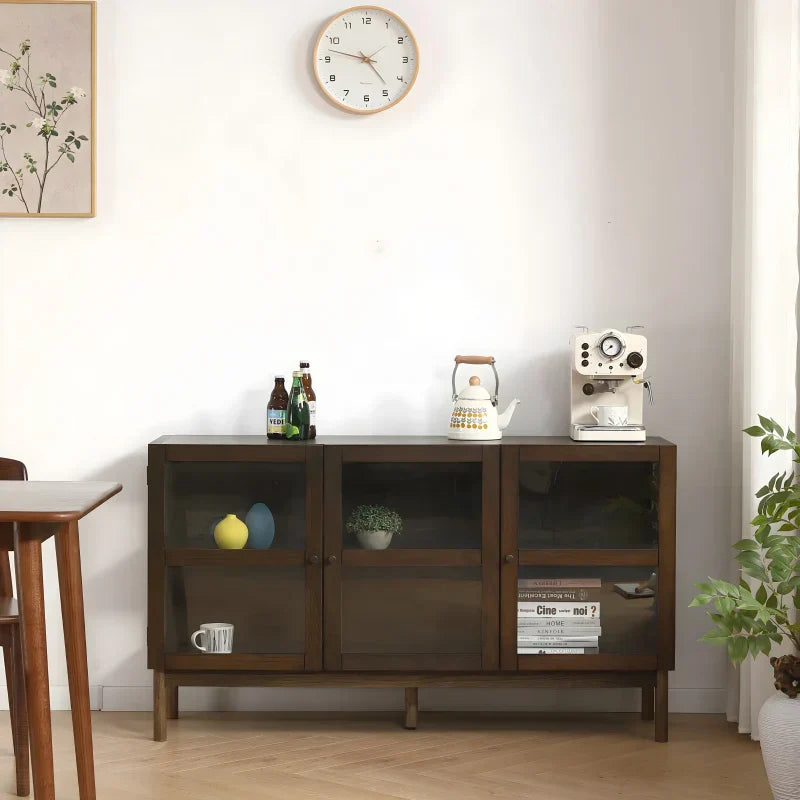 Havana Buffet/Vitrine en chêne avec portes vitrées en chêne fumé et 3 portes – 80x40x140 cm