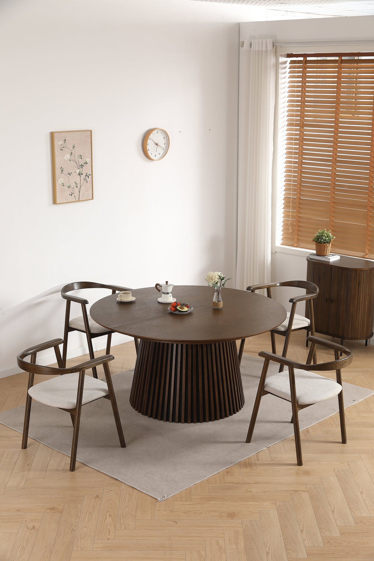 Jocelyn - Chaise de salle à manger en chêne fumé avec assise en tissu beige