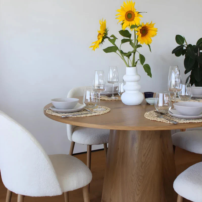 Scarlett - Table de salle à manger ronde avec pied en colonne imitation chêne Ø120 cm