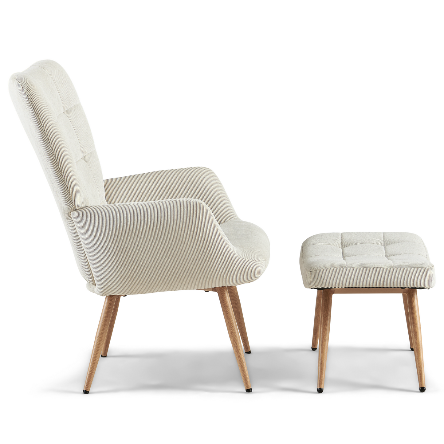 Allison fauteuil avec repose-pieds - velours beige avec look chêne
