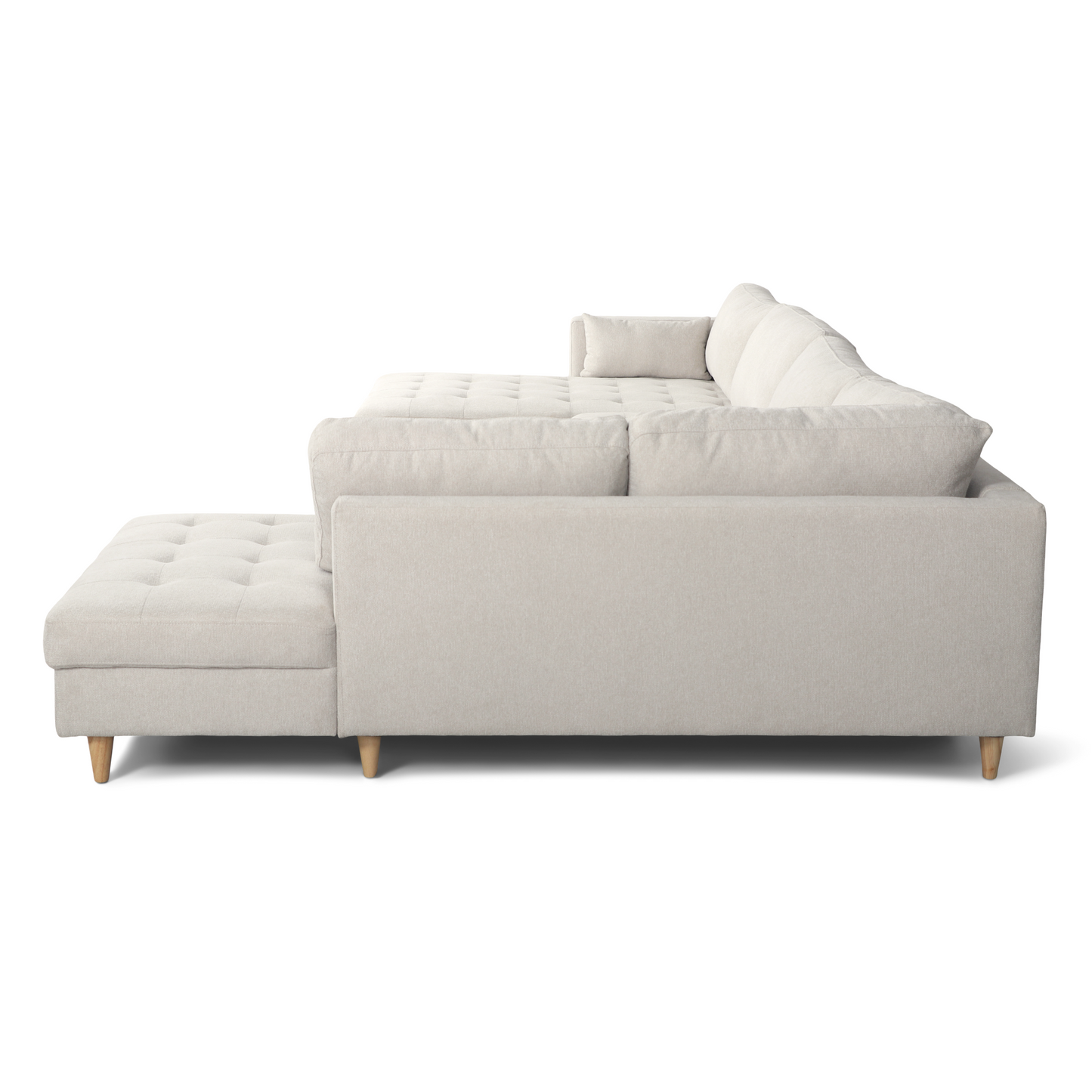 Brandy - Canapé en U gauche beige avec méridienne L:366 x P:211 x H:80 cm