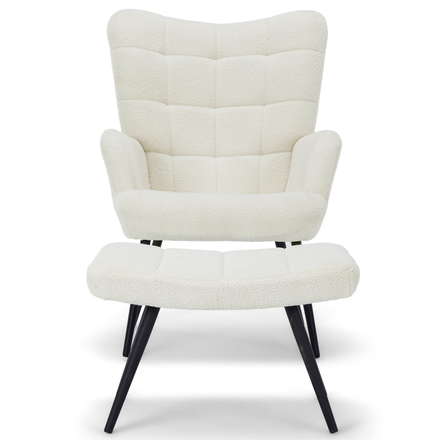 Allison Fauteuil avec Repose-pieds - peluche blanche/imitation peau de mouton