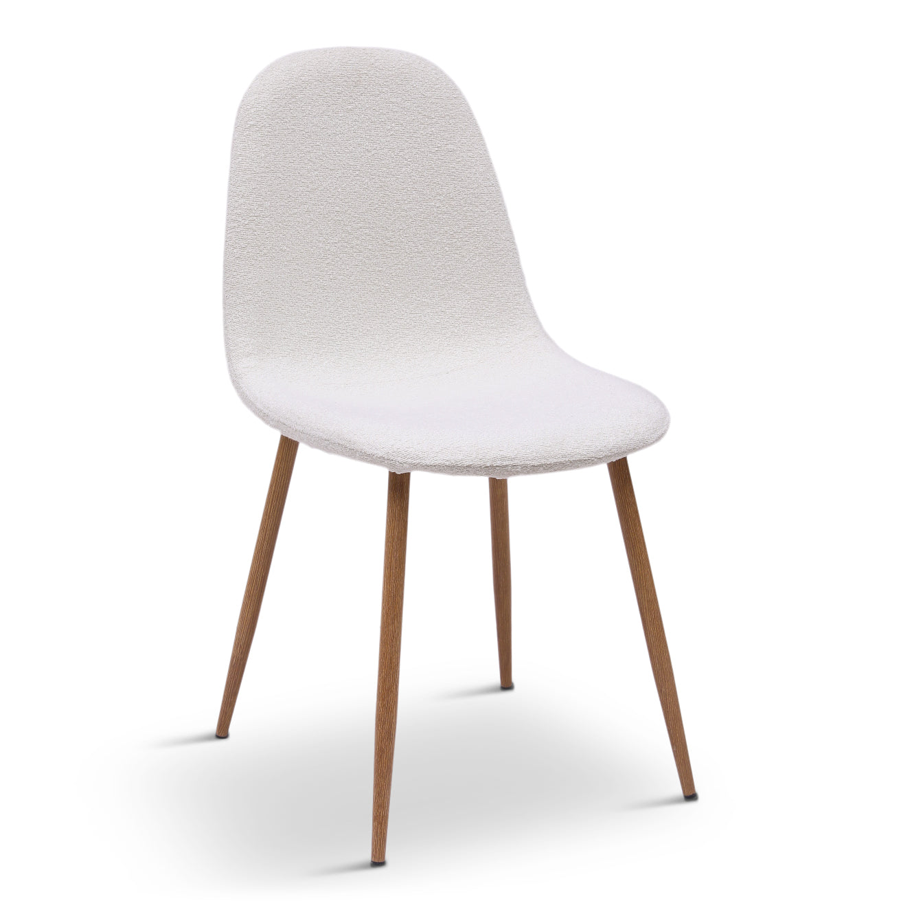 Mela - Chaise de salle à manger en bouclé blanc avec aspect chêne