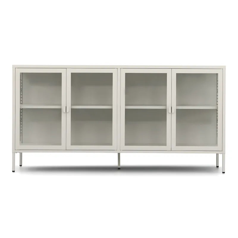 Herman - Vitrine en métal beige/verre 170 x 40 x 85 cm