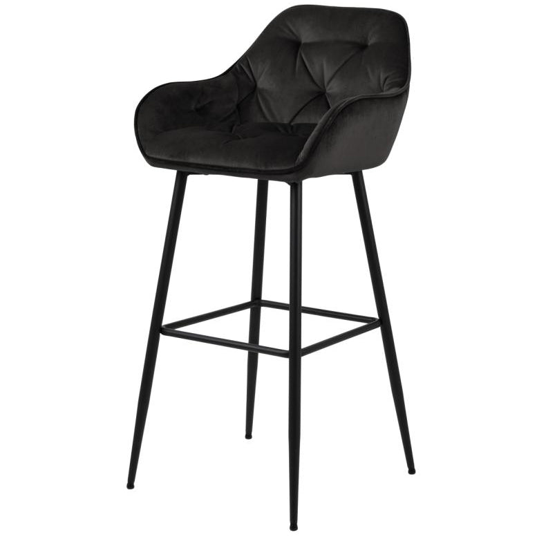 Mario - Tabouret de bar avec dossier en velours noir 65 cm