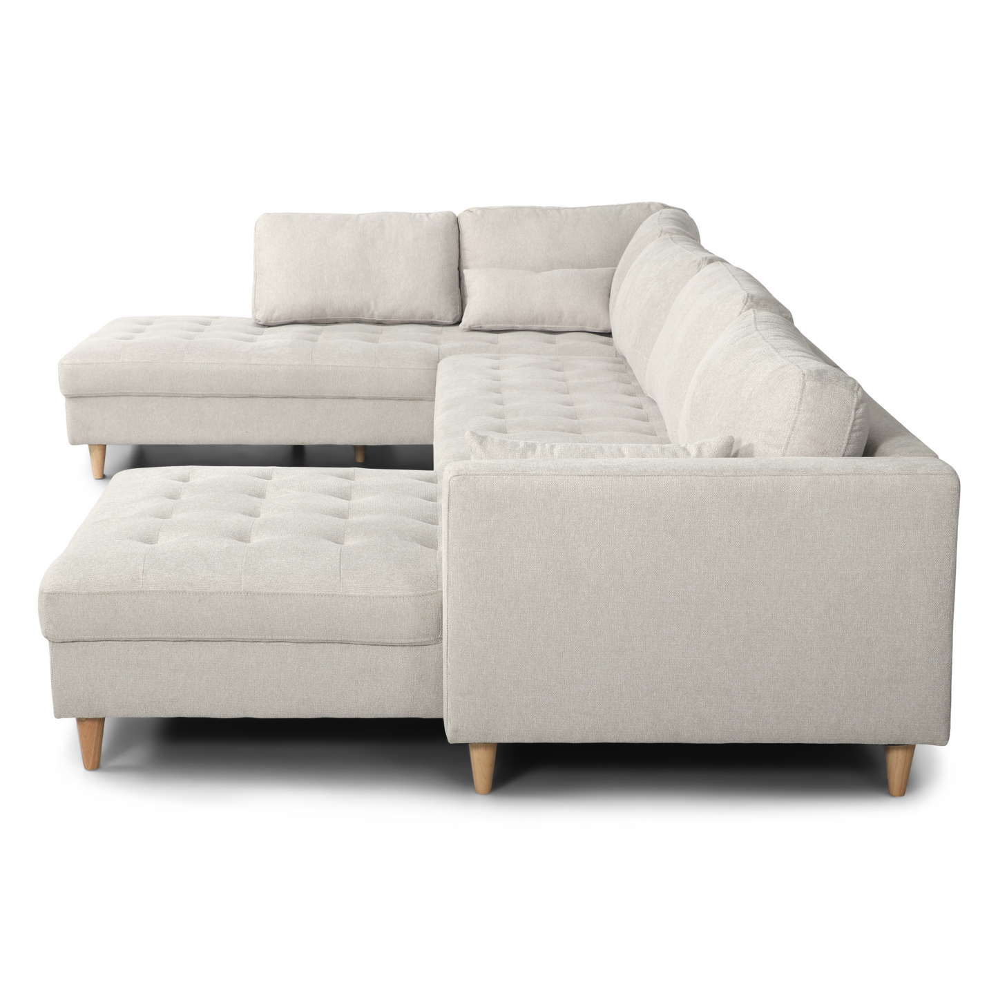 Brandy - Canapé d'angle droit beige avec méridienne L:366 x P:211 x H:80 cm