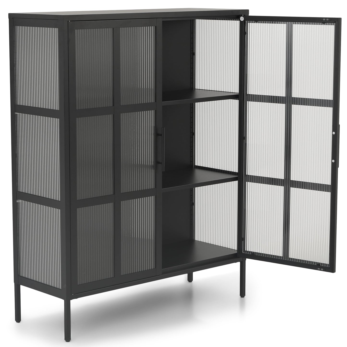 Carmen - Vitrine avec verre côtelé - Métal noir 110 x 40 x 140 cm