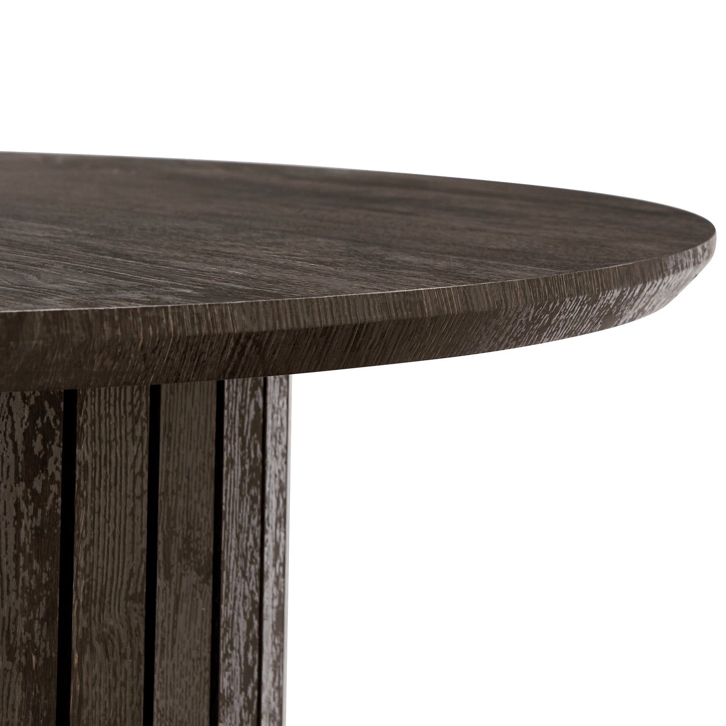 Milas - Table basse ronde en lamelles Ø80 cm en placage de chêne fumé avec pied colonne