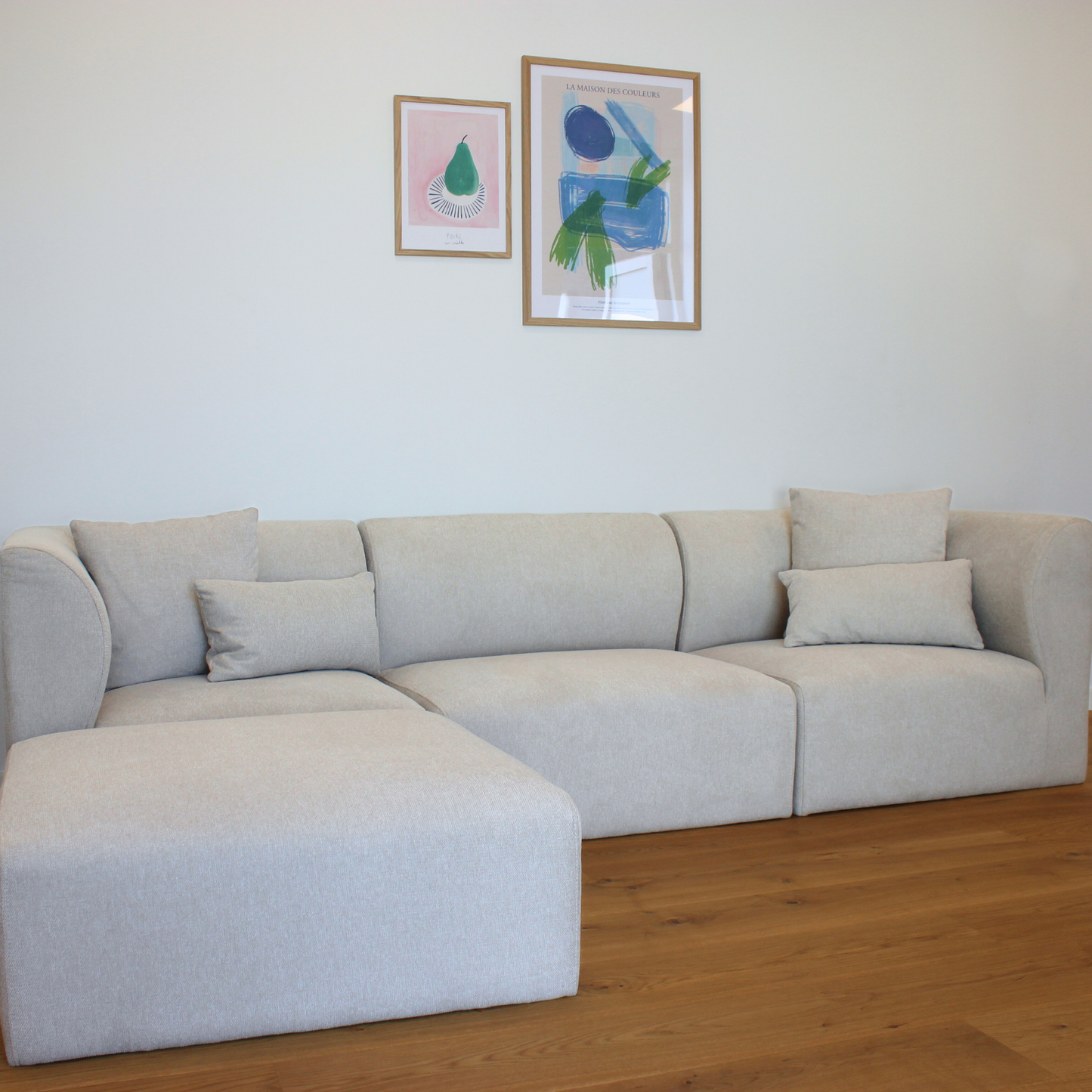 Mandy - Canapé modulaire réversible avec méridienne droite et gauche beige avec repose-pieds L: 258 x P: 80/160 x H: 73 cm