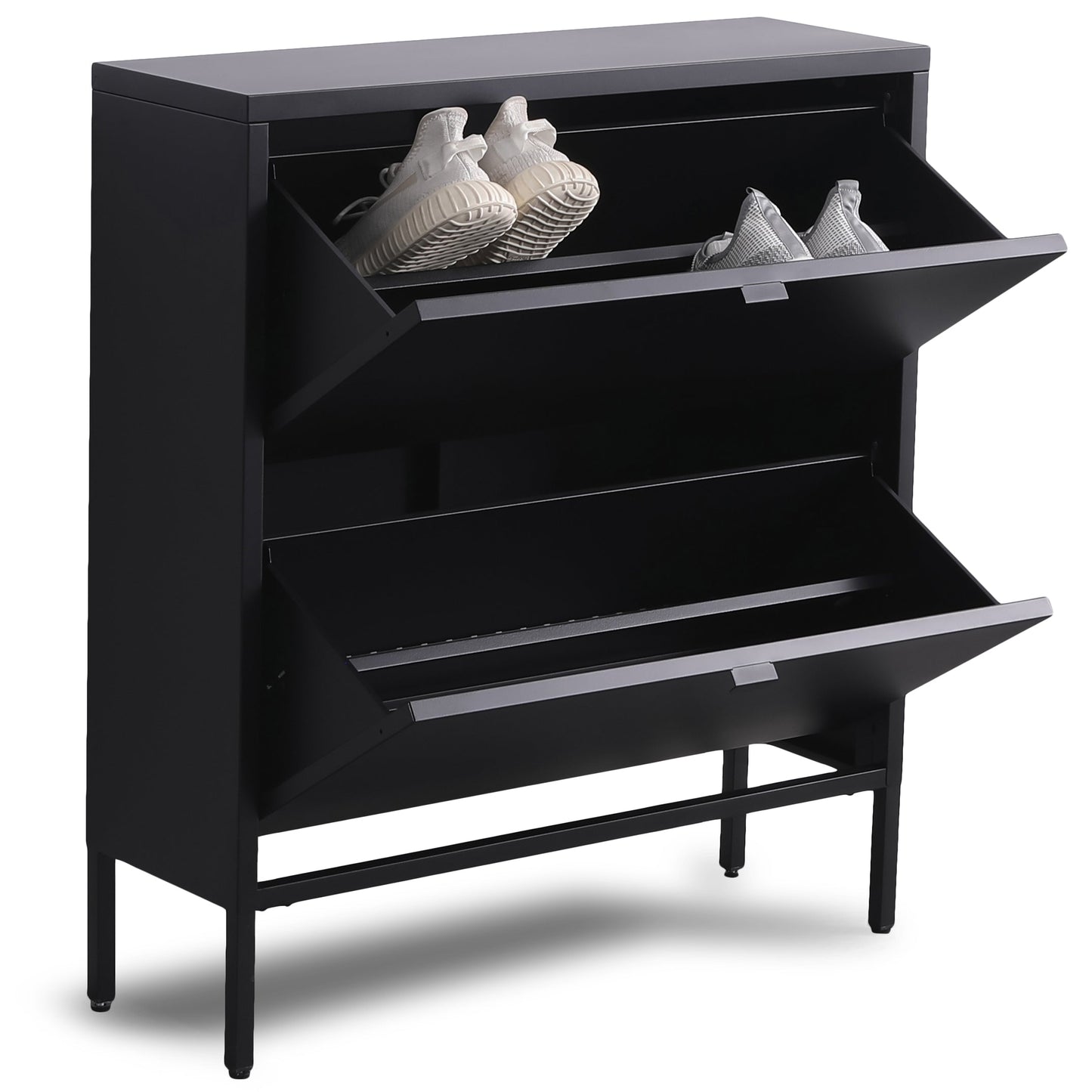 Herman - Meuble à chaussures en métal noir avec 2 compartiments 80 x 26 x 89 cm