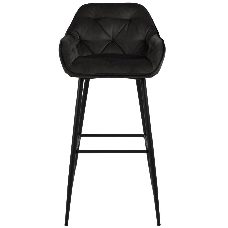 Mario - Tabouret de bar avec dossier en velours noir 65 cm
