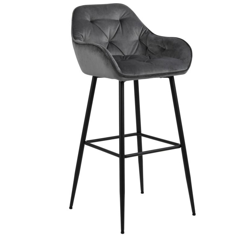 Mario - Tabouret avec dossier en velours gris 65 cm