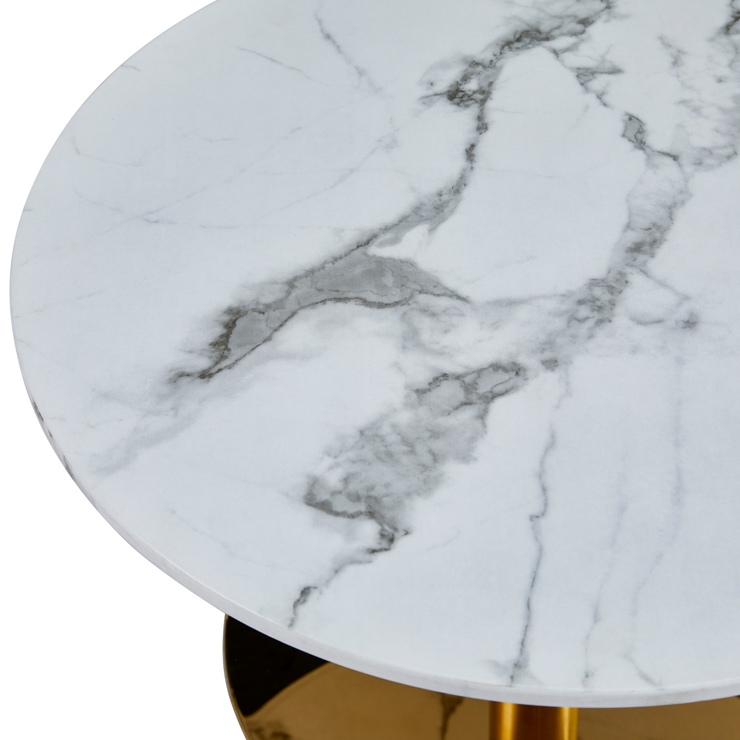 Lazio - Table basse en aspect marbre blanc avec pieds en laiton/doré Ø70 cm