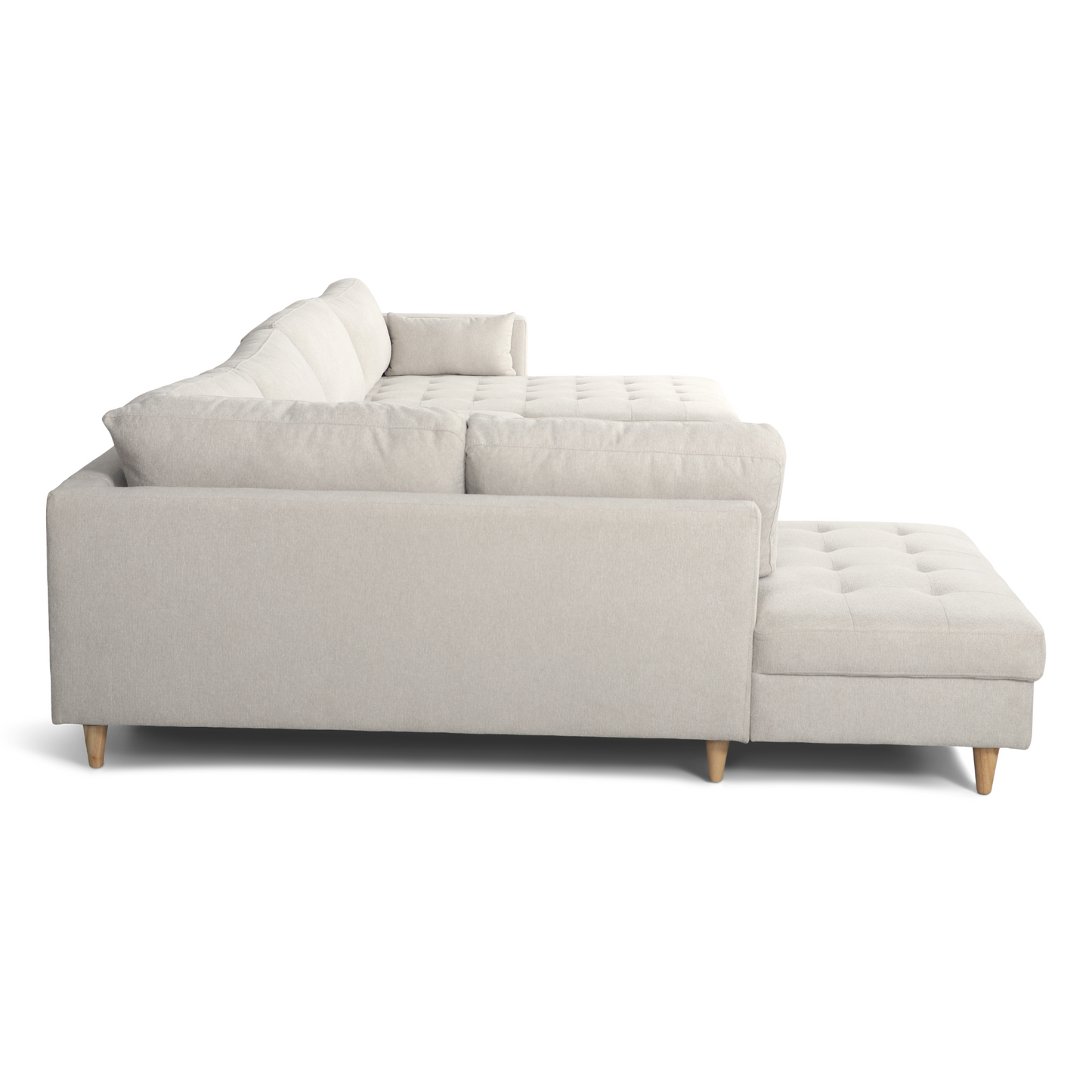 Brandy - Canapé d'angle droit beige avec méridienne L:366 x P:211 x H:80 cm