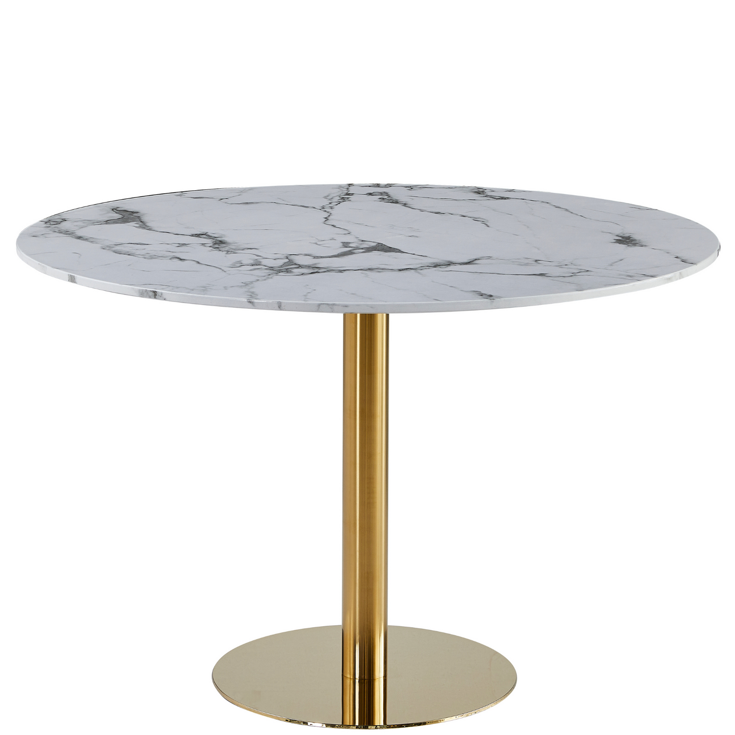 Lazio - Table ronde imitation marbre blanc avec pieds en laiton/doré Ø110 cm