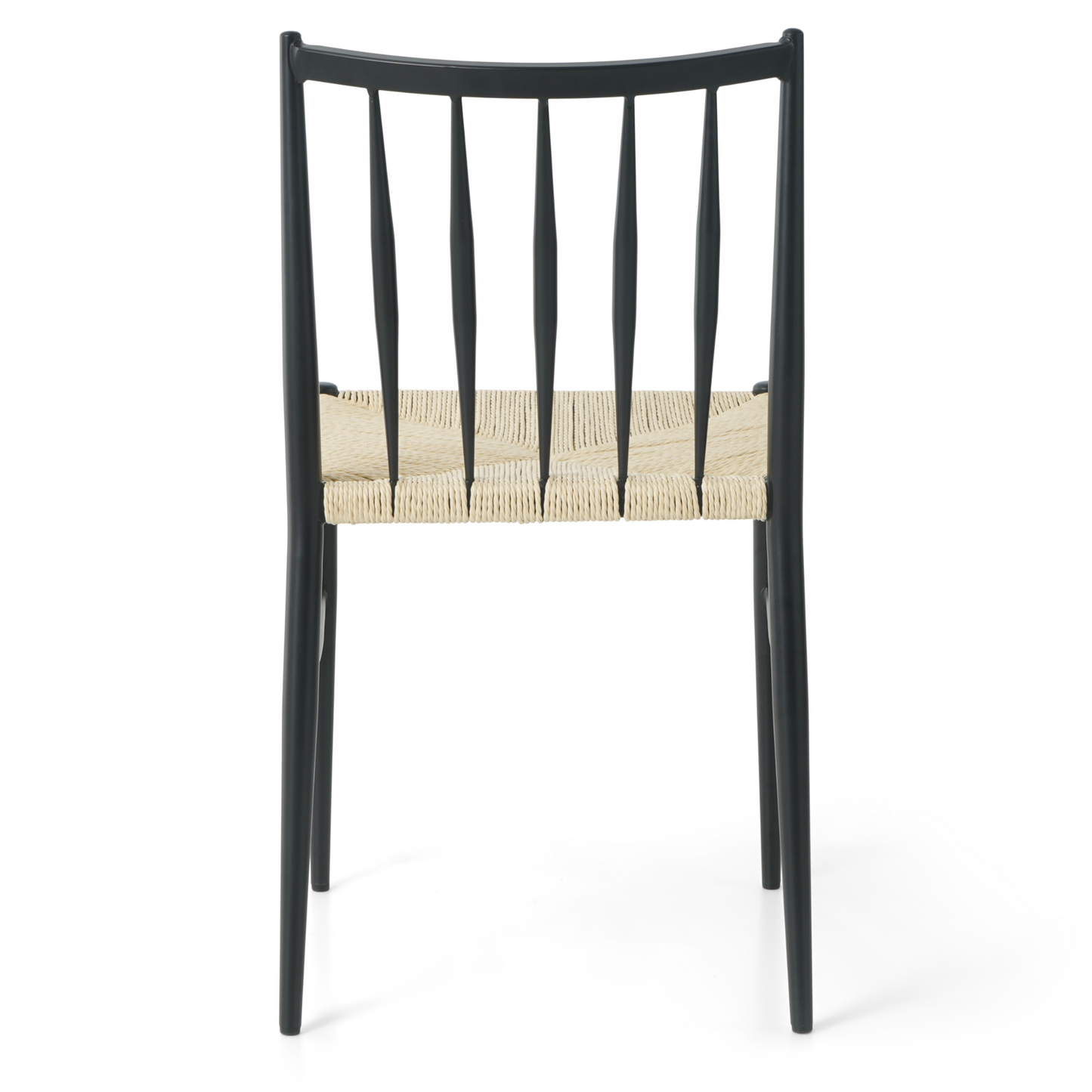 Elena - Chaise de salle à manger noire avec assise en rotin tressé
