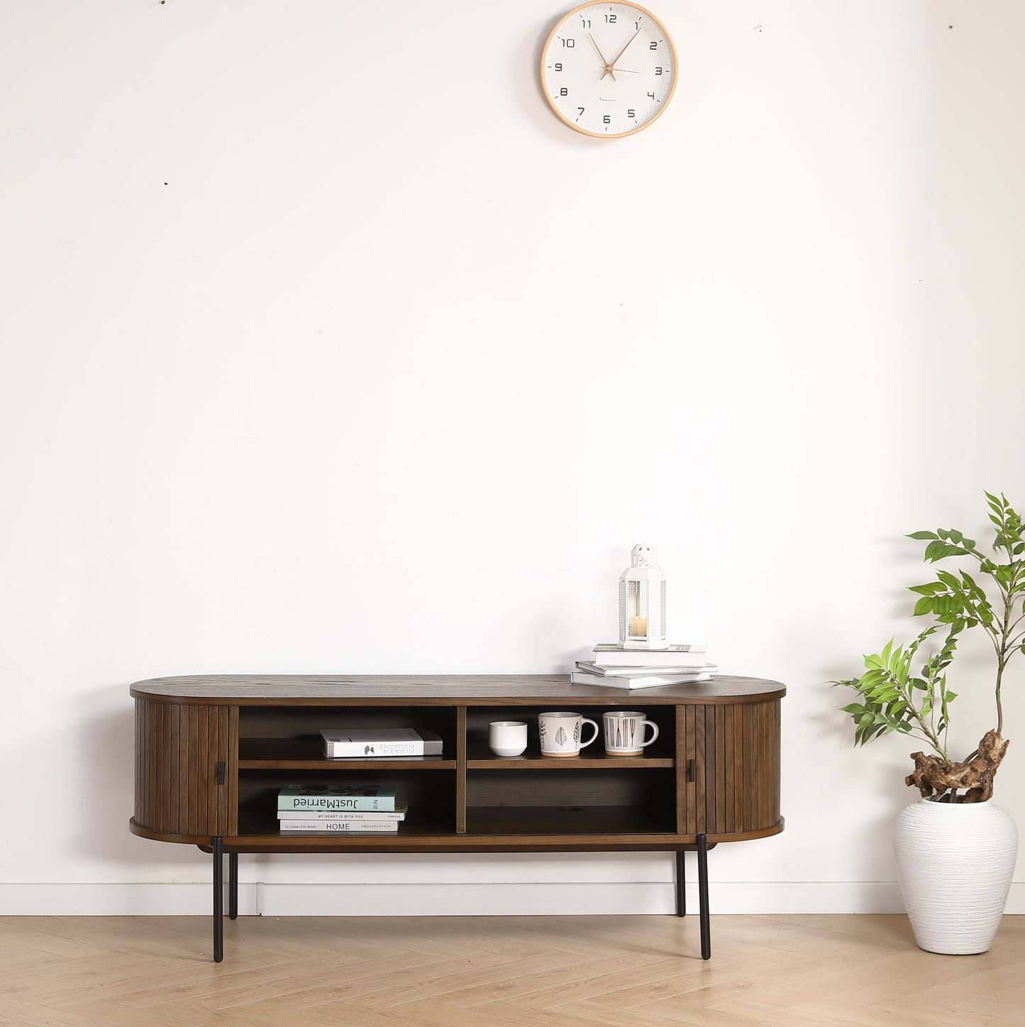 Florence - Meuble TV en chêne fumé avec lamelles 138 x 40 x 55 cm