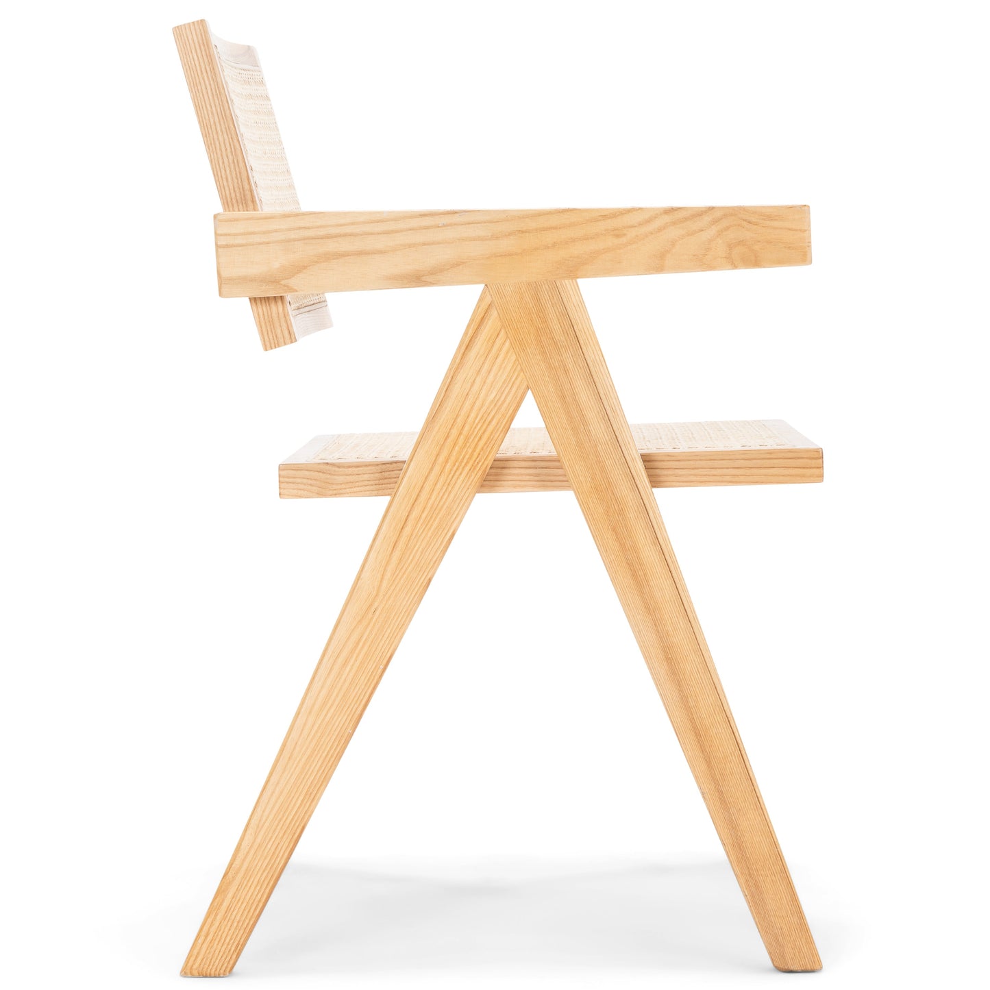 Ava - Chaise de salle à manger avec accoudoirs en frêne avec assise en osier tressé