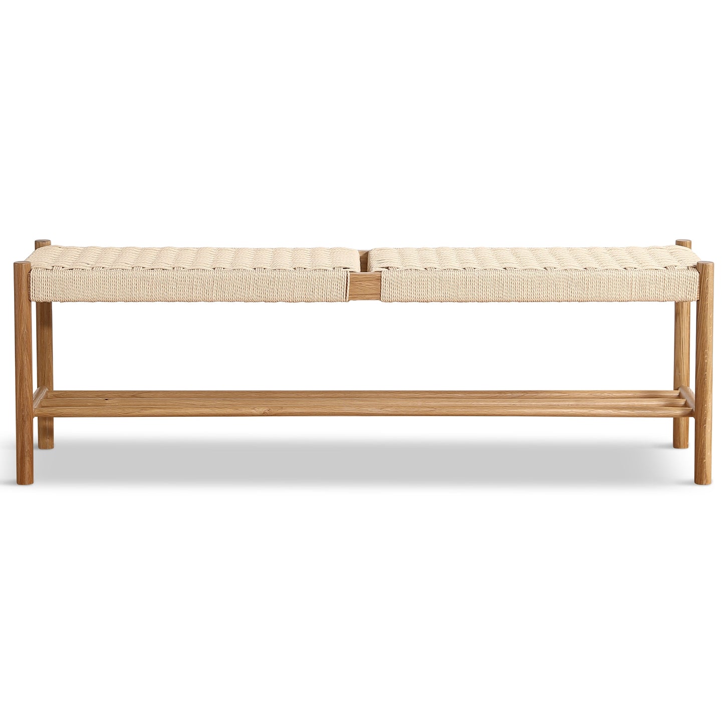 Banc Elias en chêne avec assise tressée 140x35x45