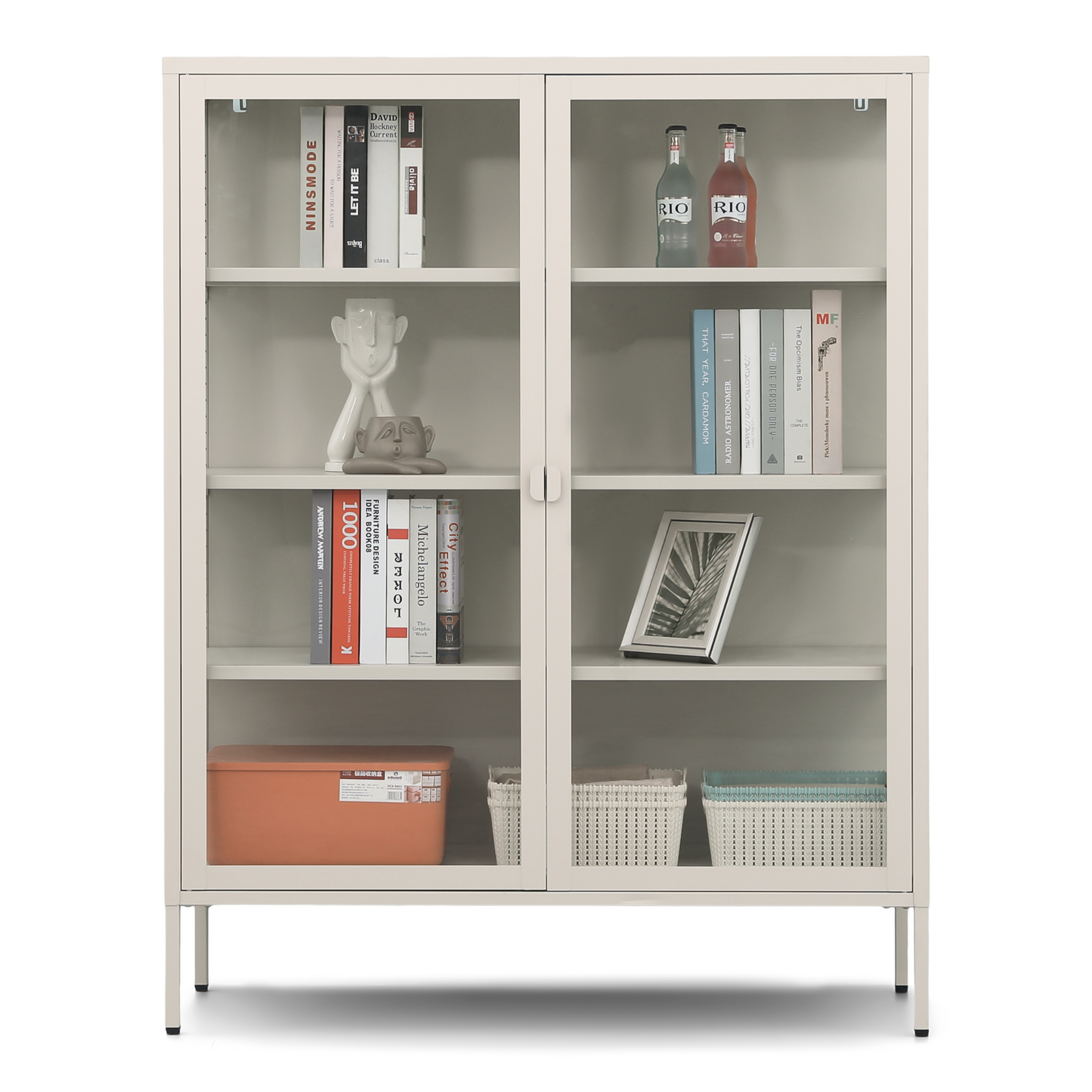 Herman - Vitrine en métal beige/verre 110 x 40 x 140 cm