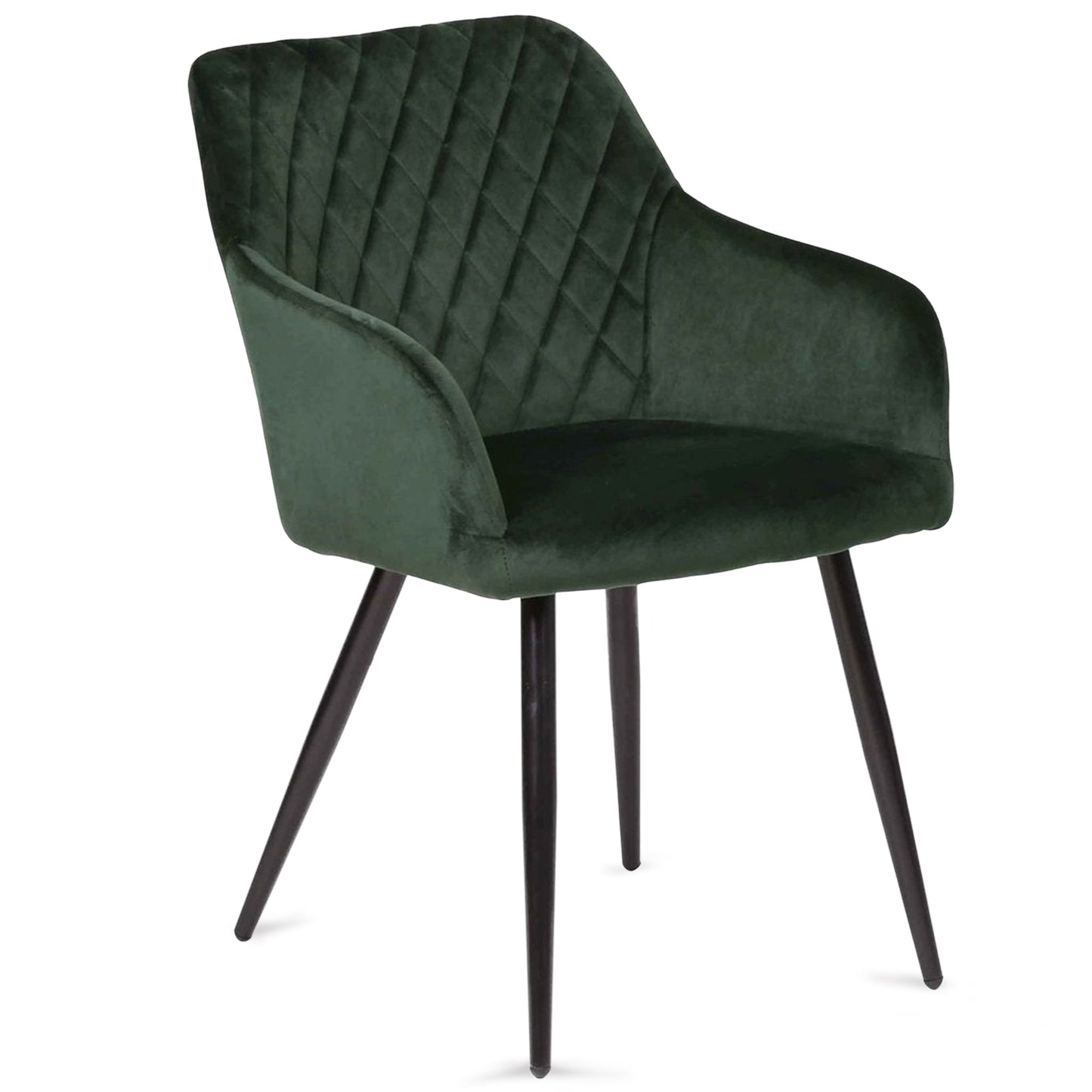 Carlo - Chaise de salle à manger en velours vert avec accoudoirs