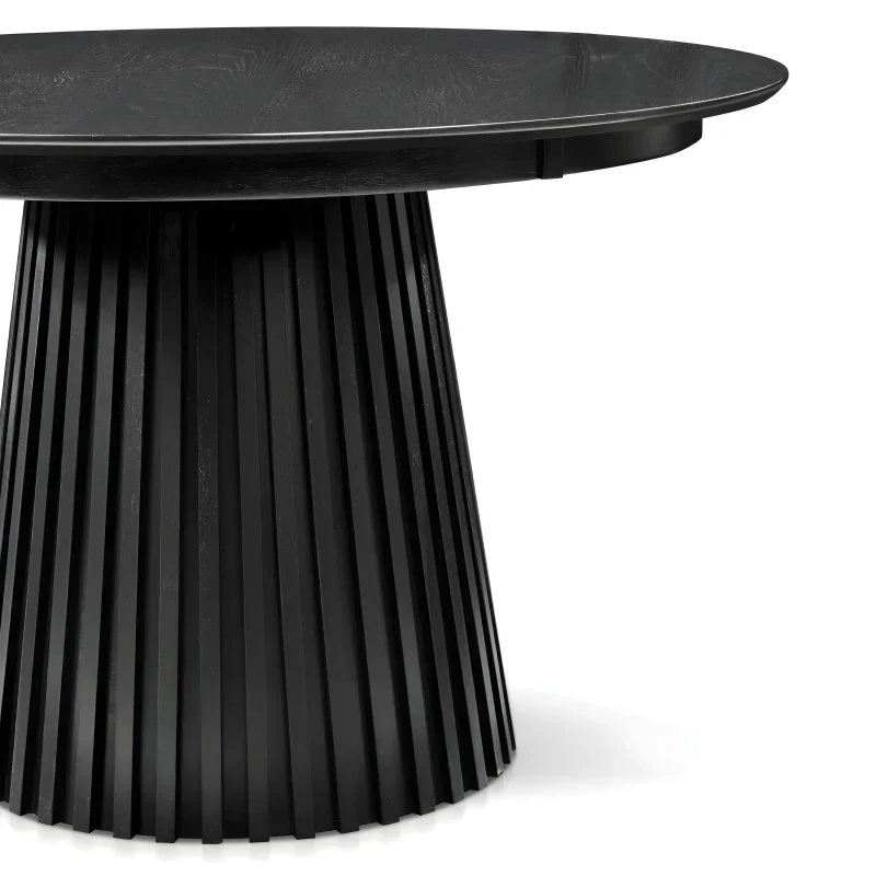 Monica - Table de salle à manger ronde à lamelles noire 120 cm
