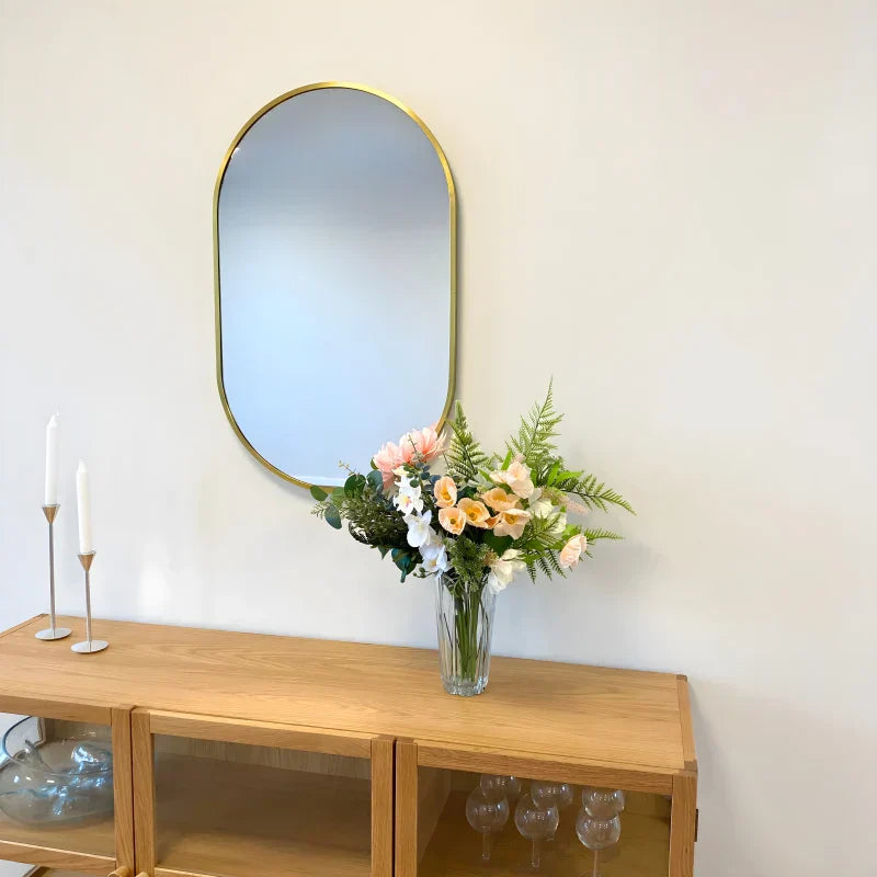 Sofie - Miroir ovale avec cadre en laiton/doré 50 x 80 cm