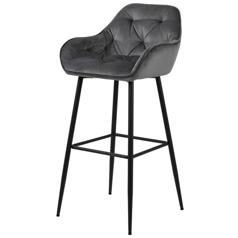 Mario - Tabouret avec dossier en velours gris 65 cm