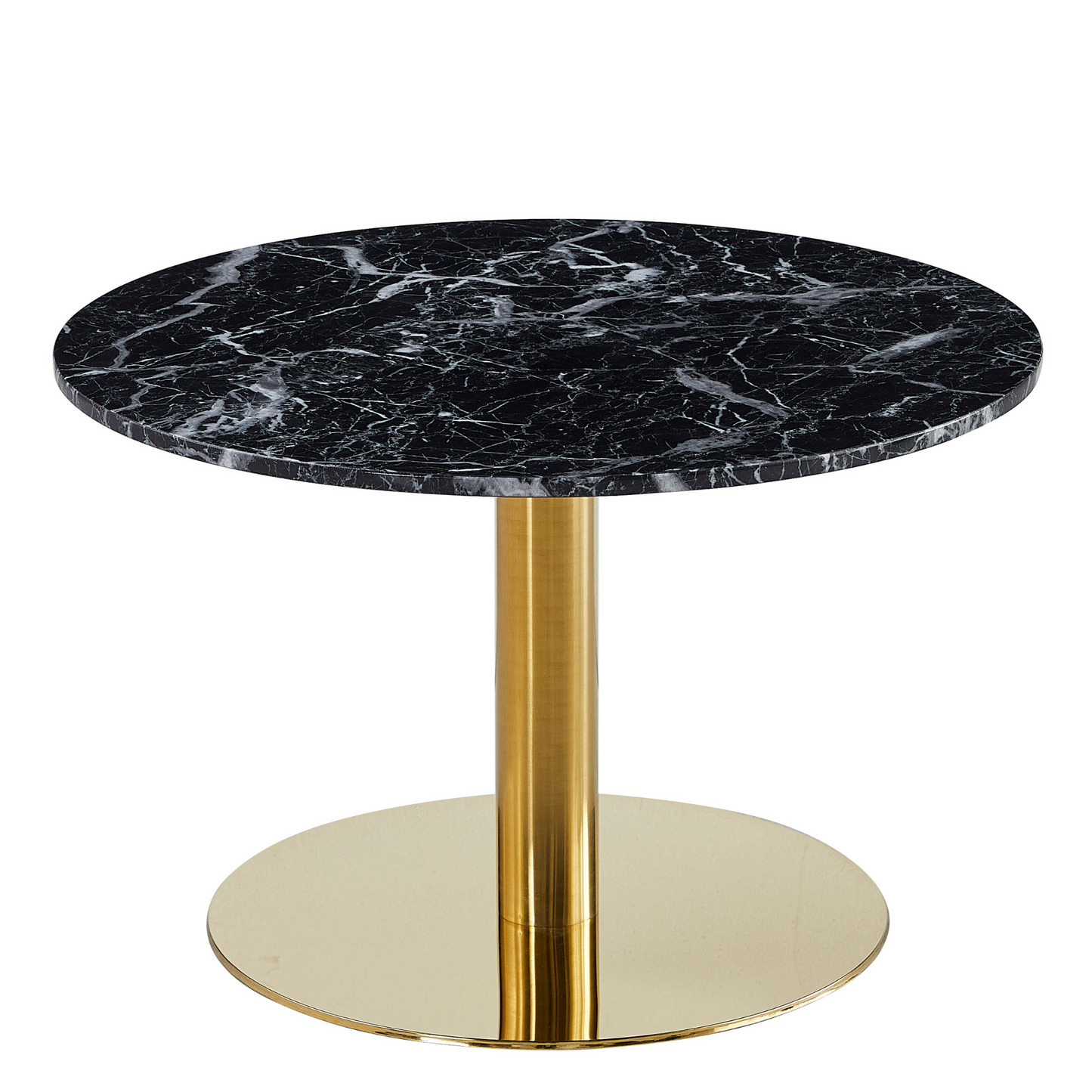Lazio - Table basse en aspect marbre noir avec pieds dorés Ø70 cm