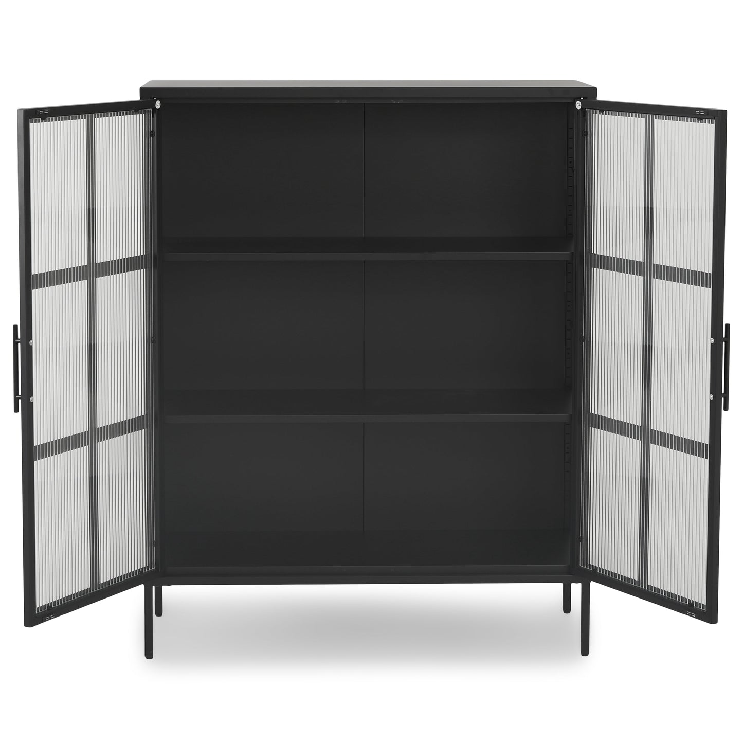Carmen - Vitrine avec verre côtelé - Métal noir 110 x 40 x 140 cm