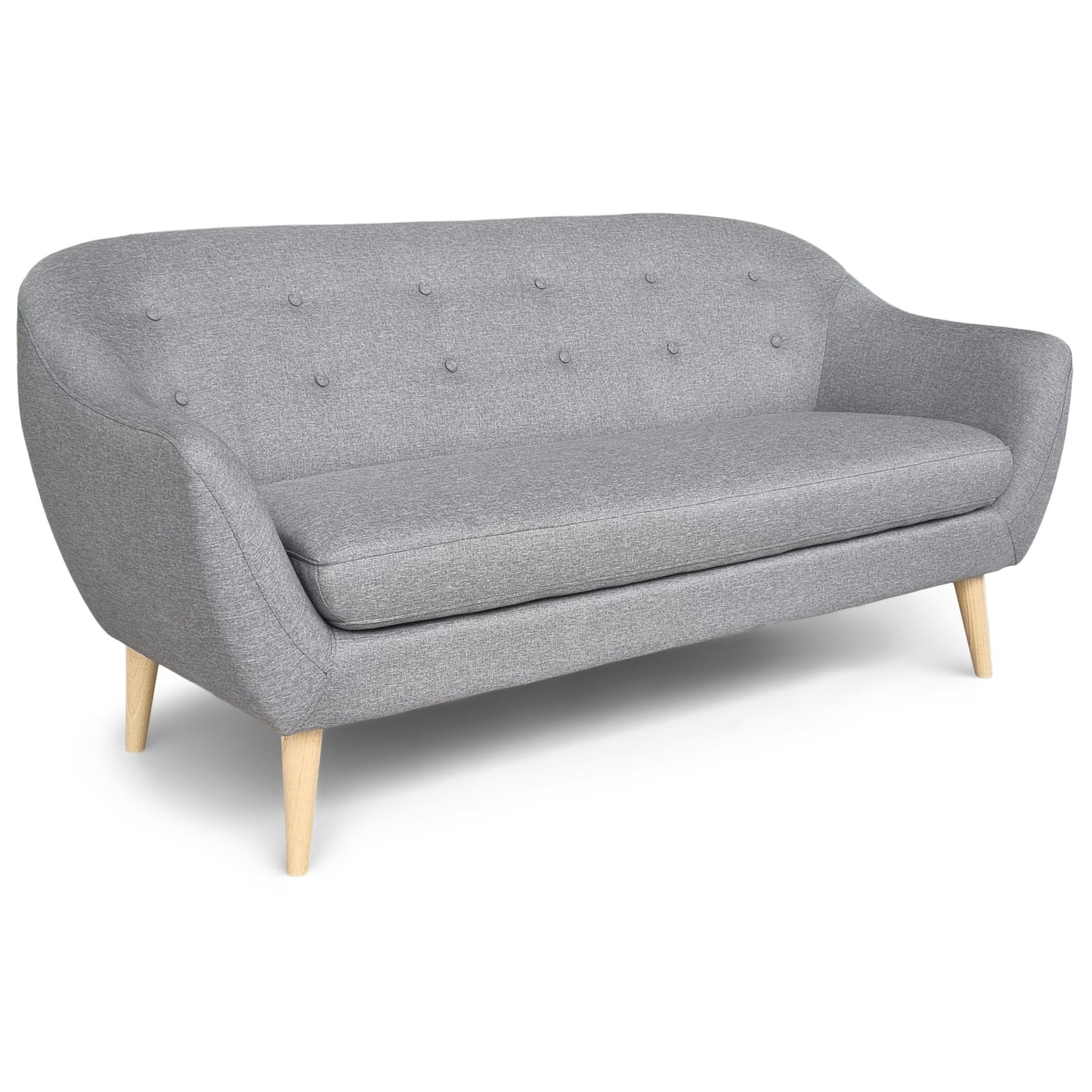 Layla - Canapé 3 places en tissu gris avec pieds en bois L:169 x P:83 x H:82 cm