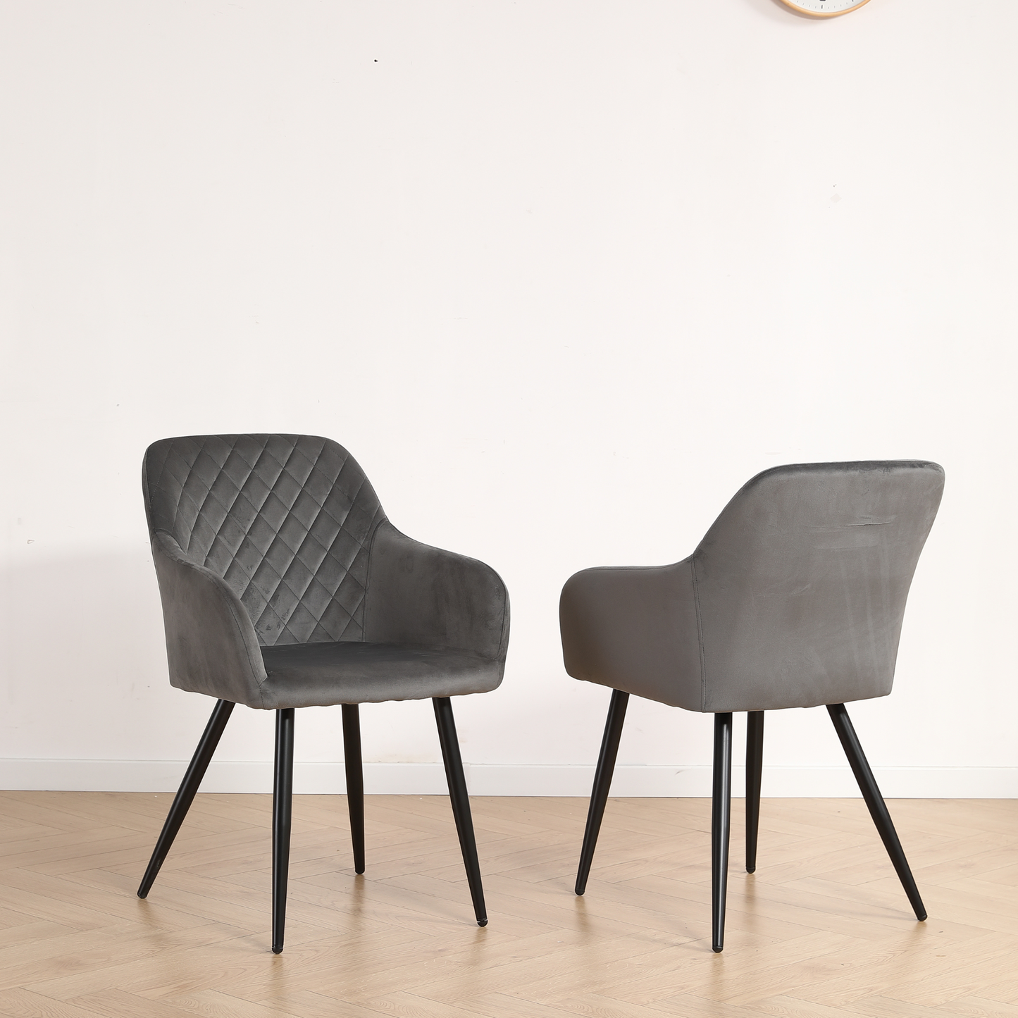 Carlo - Chaise de salle à manger en velours gris avec accoudoirs
